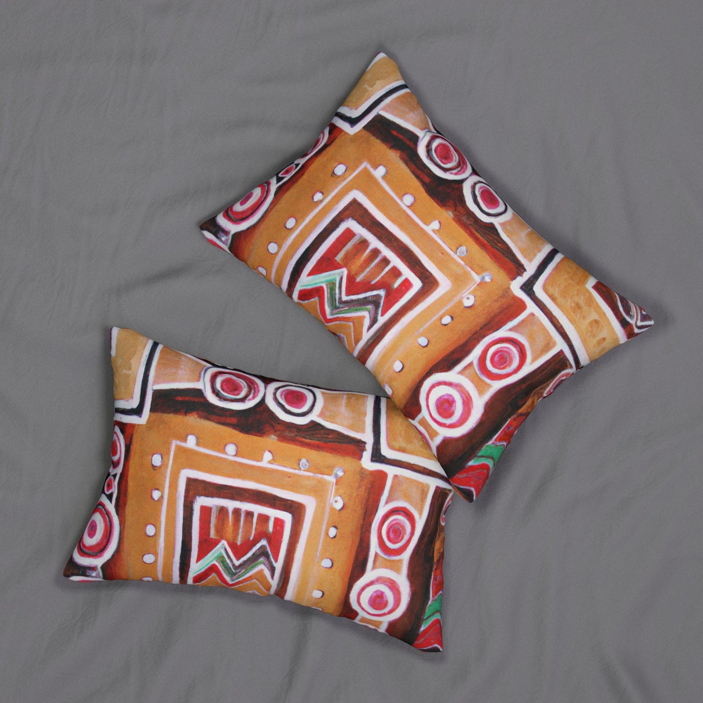 Decorative Lumbar Throw Pillow - Brown Orange Green Aztec Pattern-3