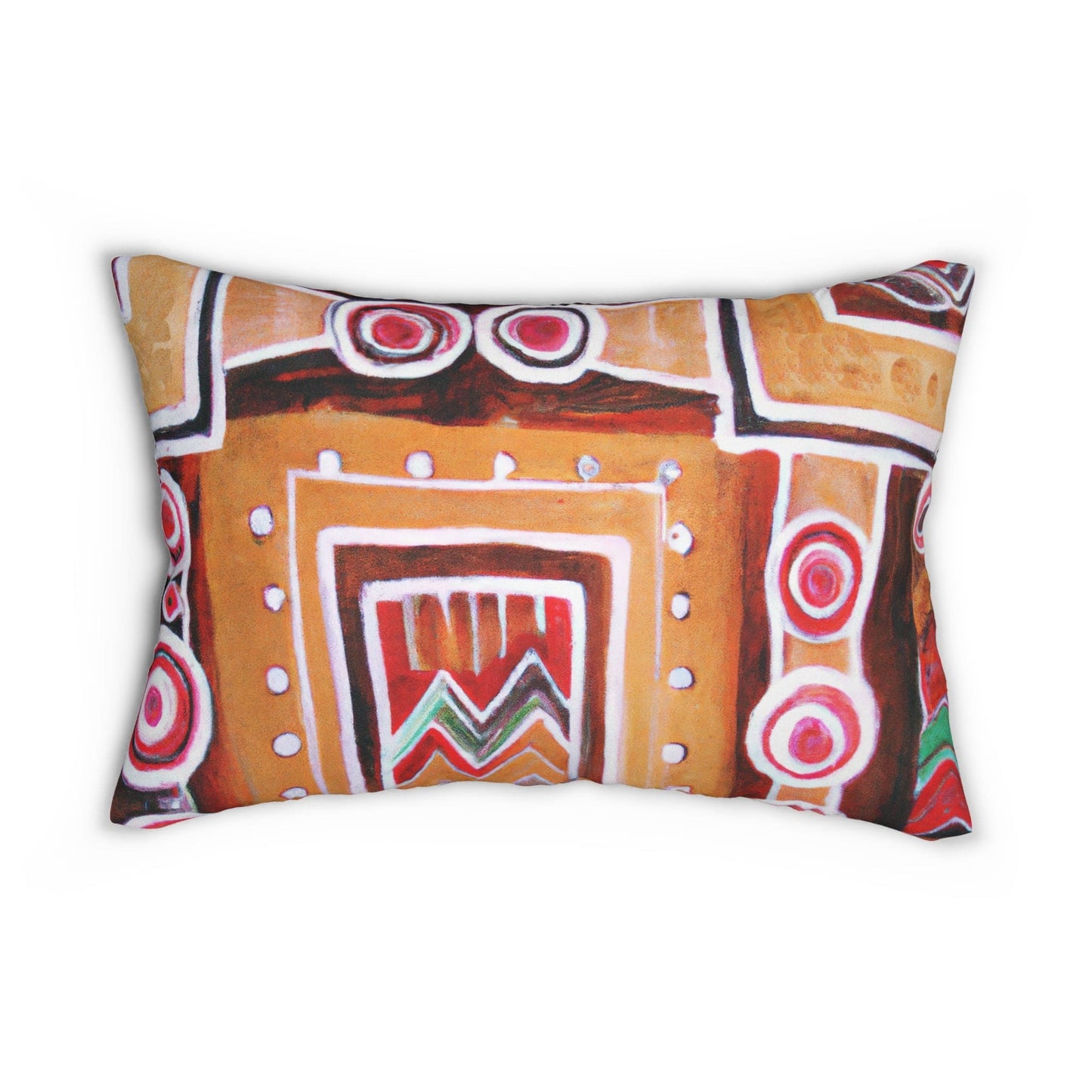 Decorative Lumbar Throw Pillow - Brown Orange Green Aztec Pattern-1